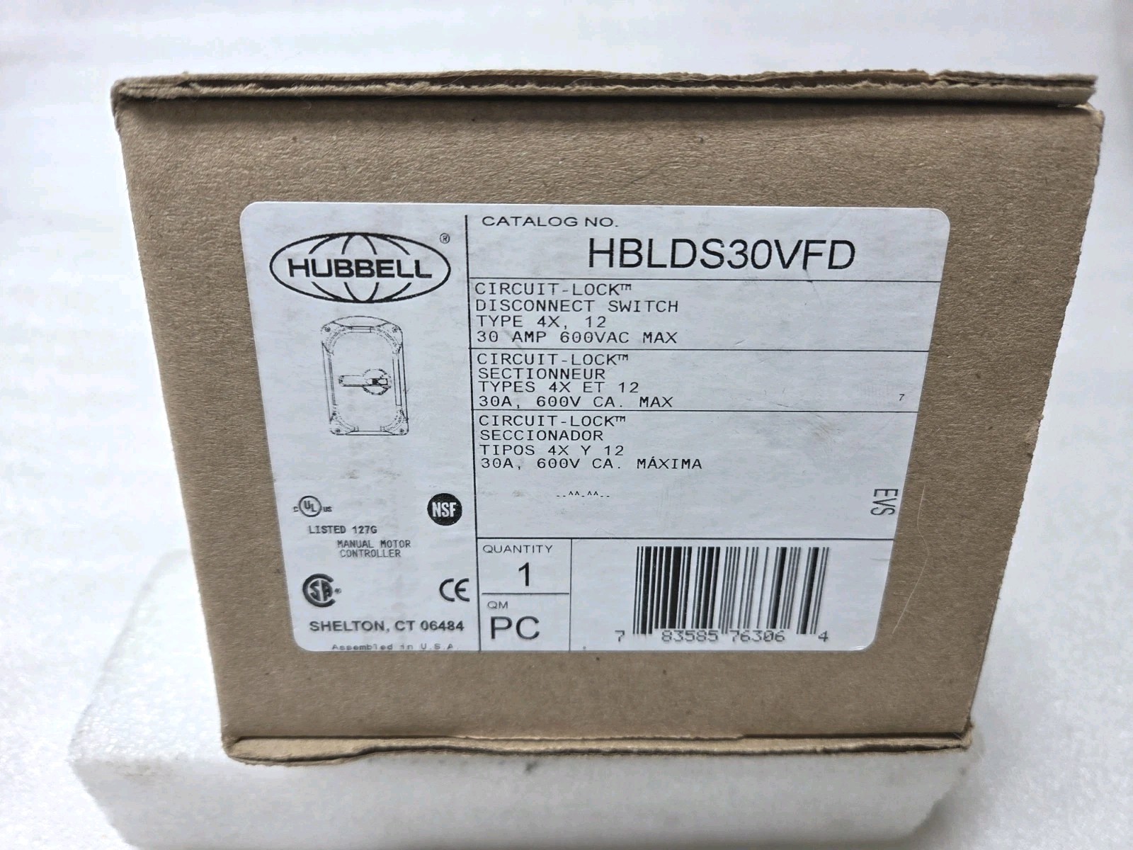 HUBBELL HBLDS30VFD Industrial Grade Manual Motor Controller 30A 600VAC N£W