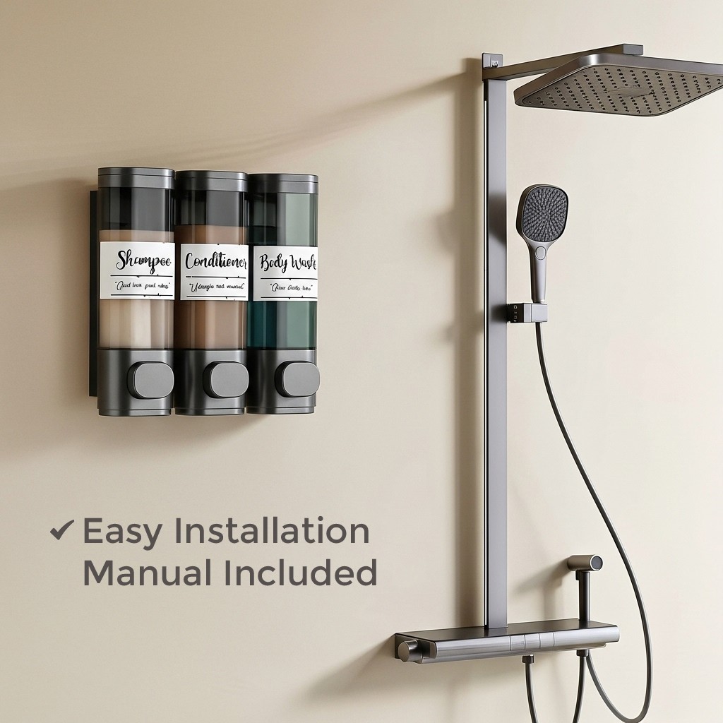uMadeUs 3 Chamber Shower Dispenser - No Drill - Wall Mount - Easy Installation
