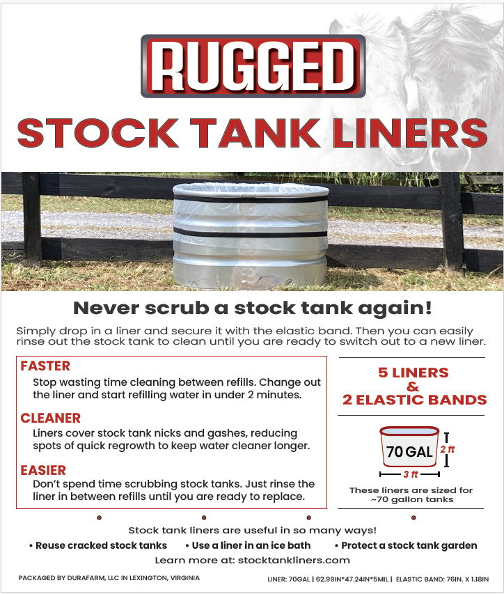 70 Gallon Stock Tank Liners 5-Pack + 2 Elastic Bands