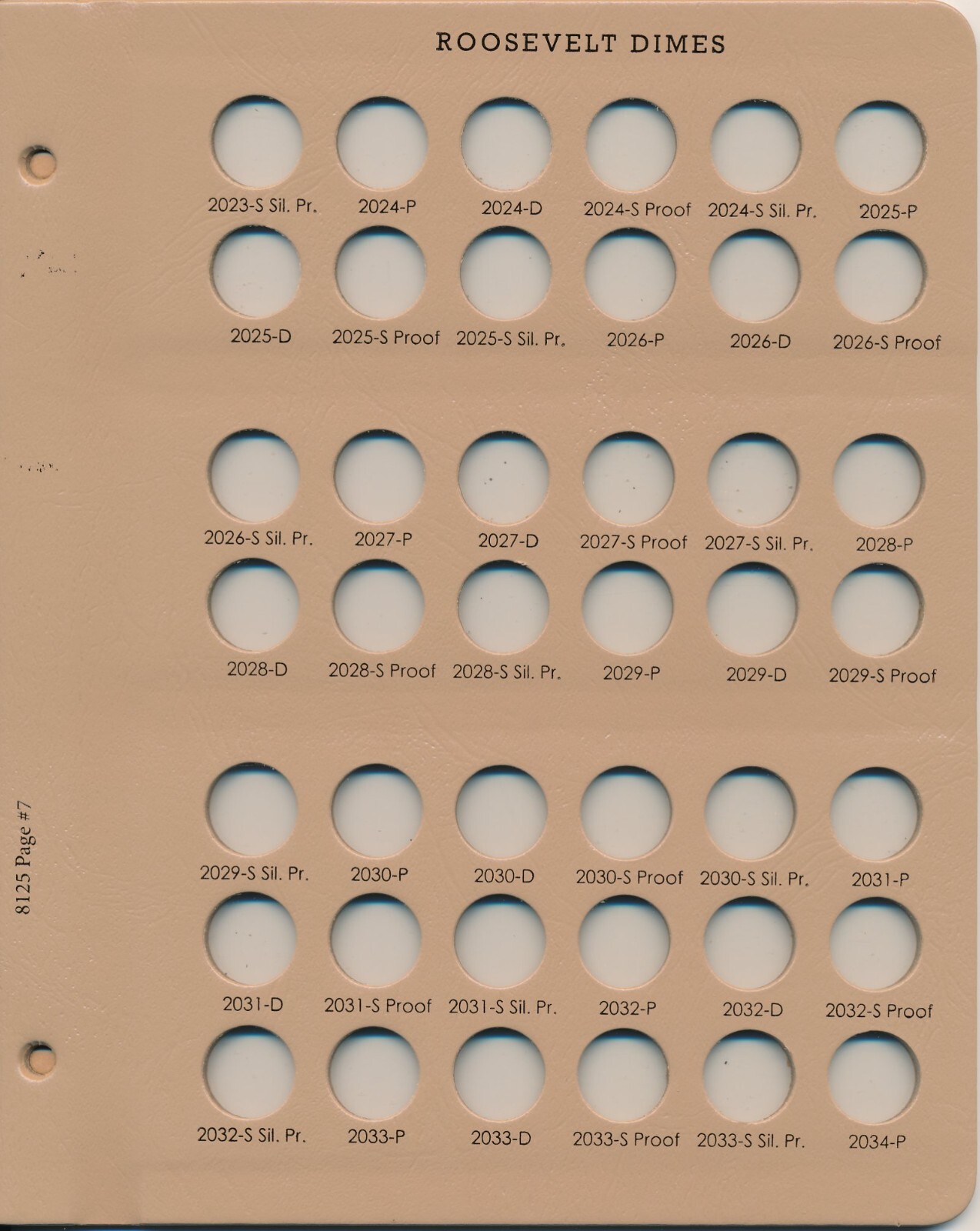 Dansco Coin Album 8125 PAGE 7 ONLY Roosevelt Dime 2023-2034 with Proofs  Book 10