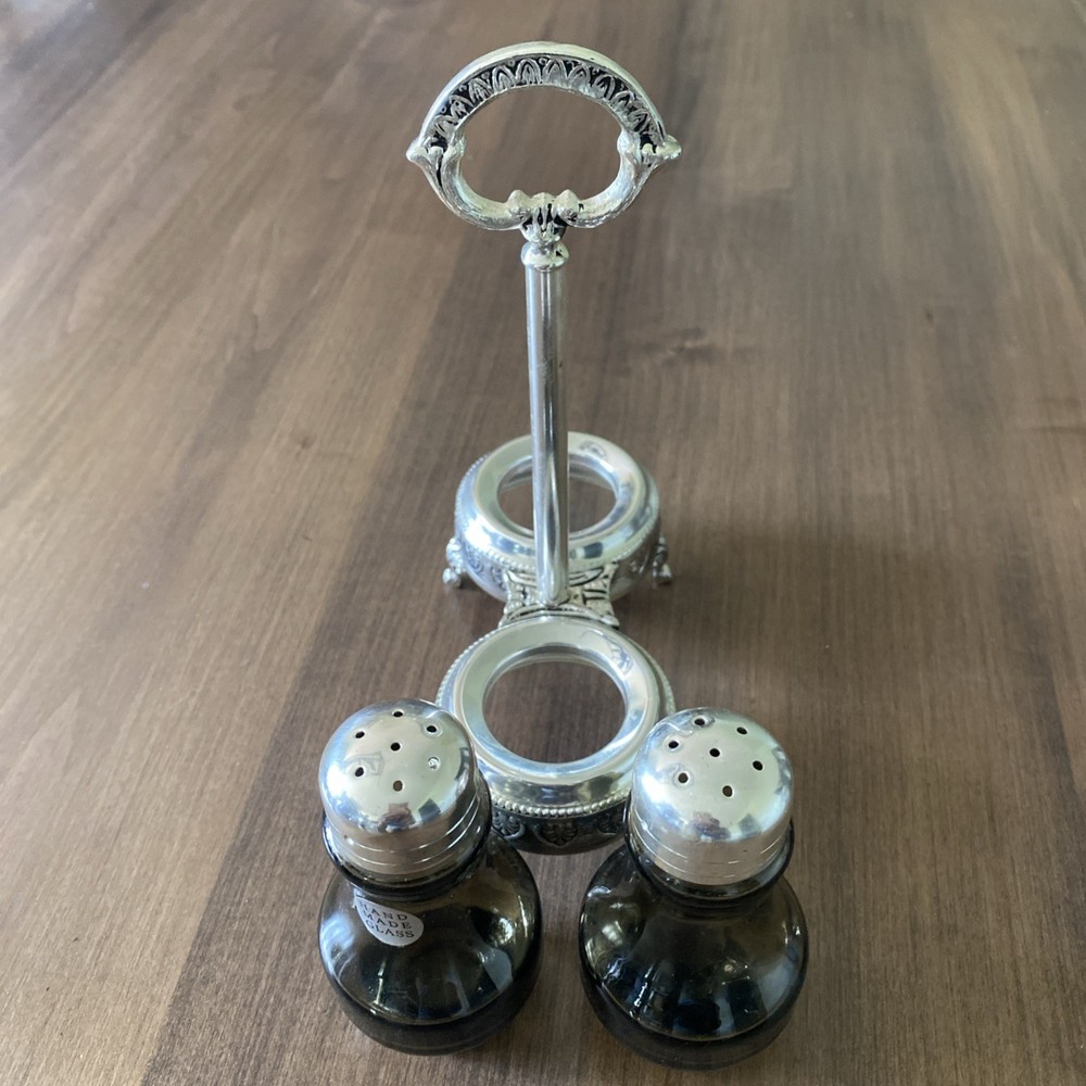 Mid Century Eisenberg Lozano Silverplate Footed Salt & Pepper Cruet Set Handmade