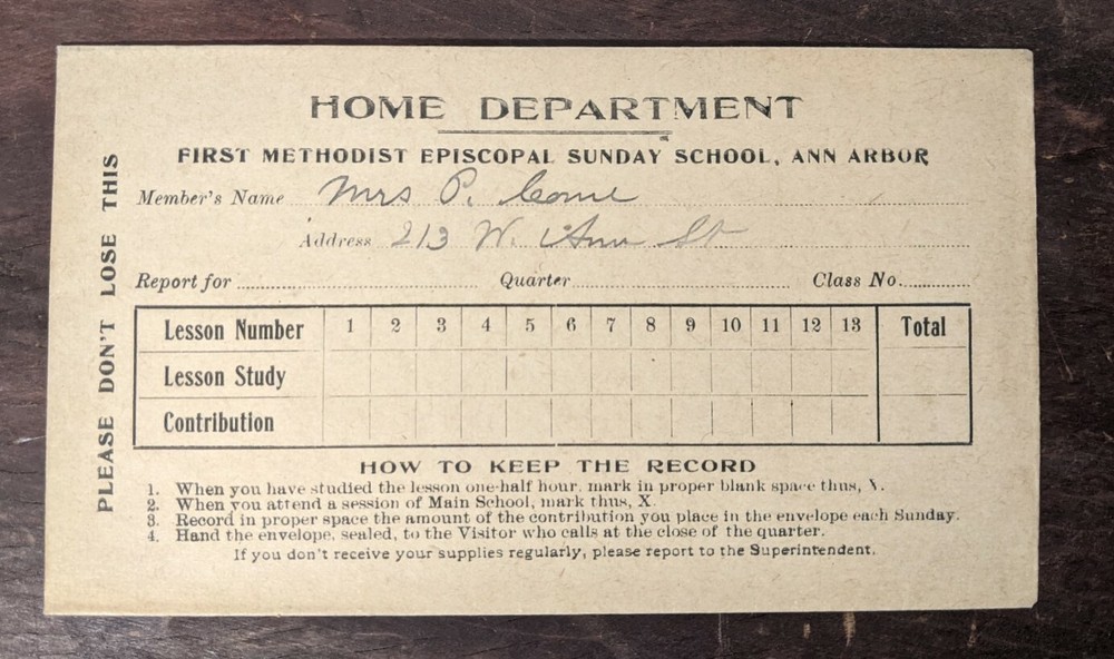 OFFERING ENVELOPE - First Methodist Episcopal Ann Arbor MI c. 1900 Sunday School