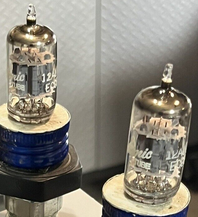 (1 PAIR) 12AU7A/ECC82 GE USA, TOP O, GREY. TESTED STRONG. EXCELLENT TUBES.