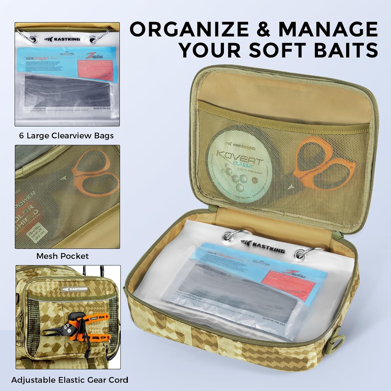 KastKing BaitSpace 50L Fishing Tackle Backpack with Removable Bait Binder