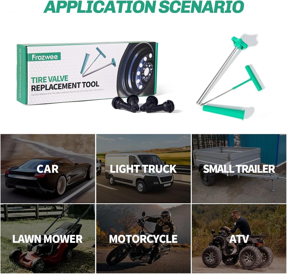 Tire Valve Stem Core Replacement Tool Kit with 4PCS TR413 Valve Stems