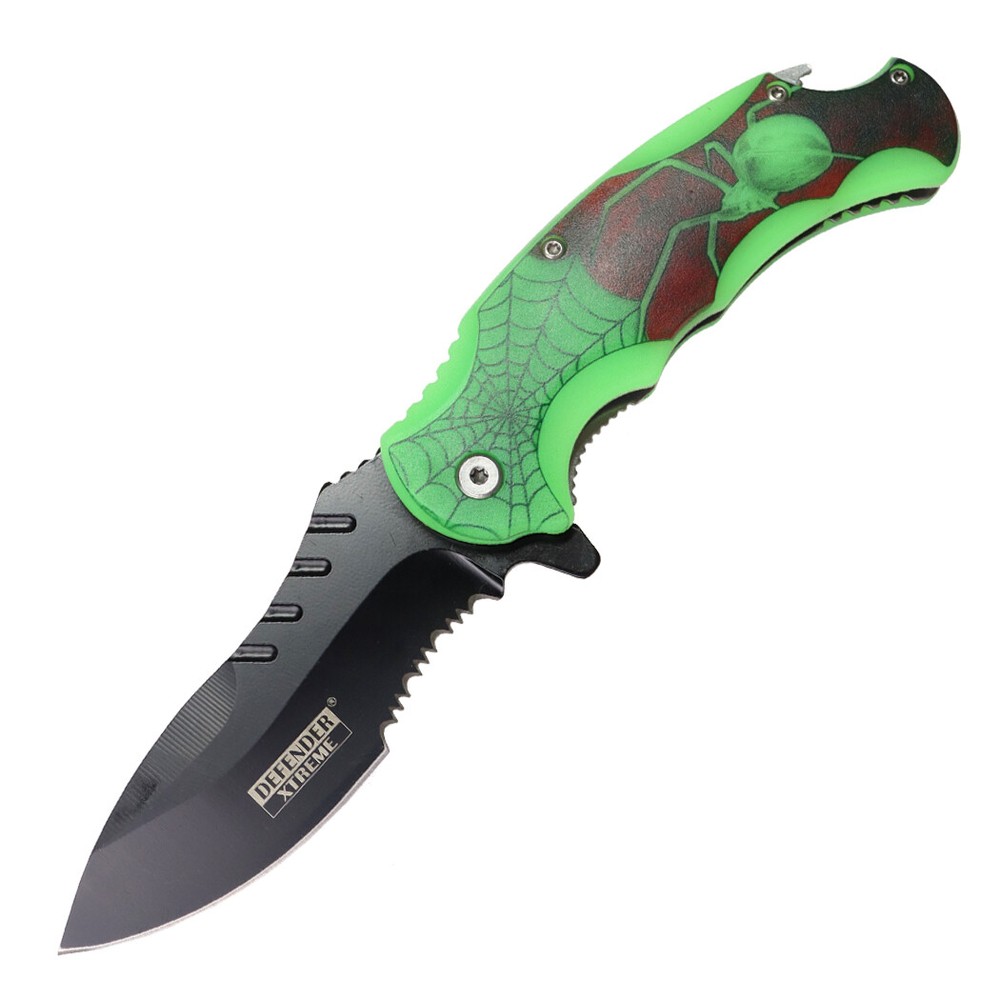 Defender-Xtreme 8" Spider Design & Bottle Opener Handle Spring Assisted Folding