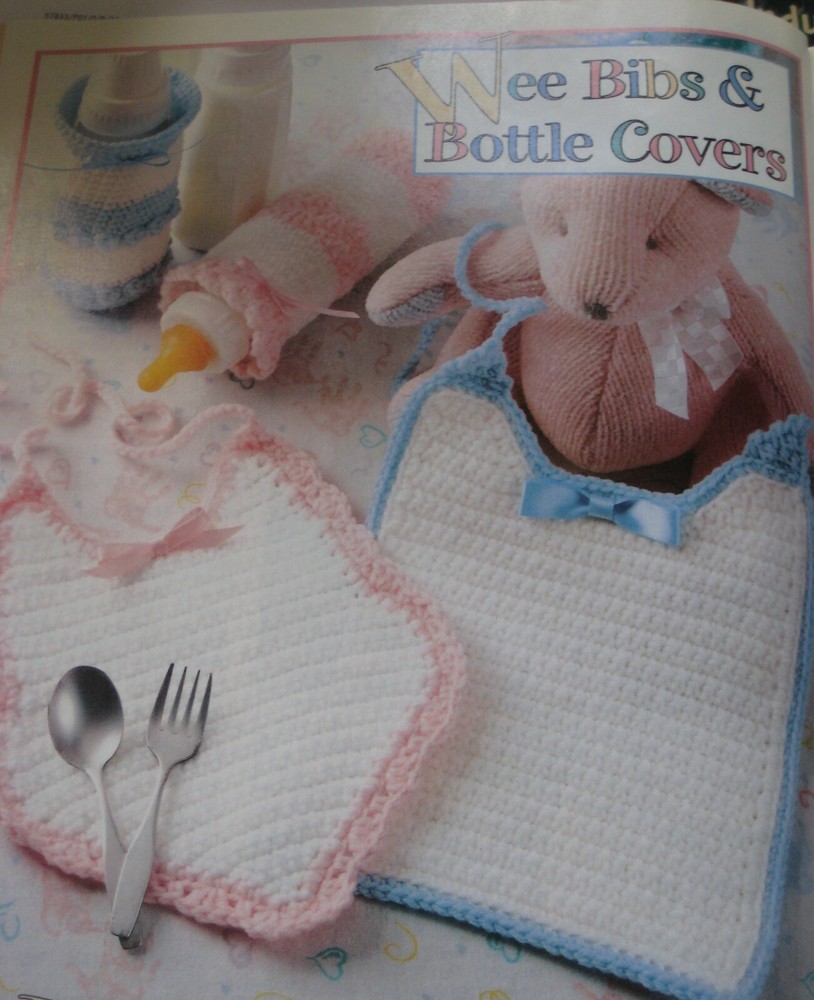 Wee bibs & Bottle covers; (4020-36) vintage crochet pattern