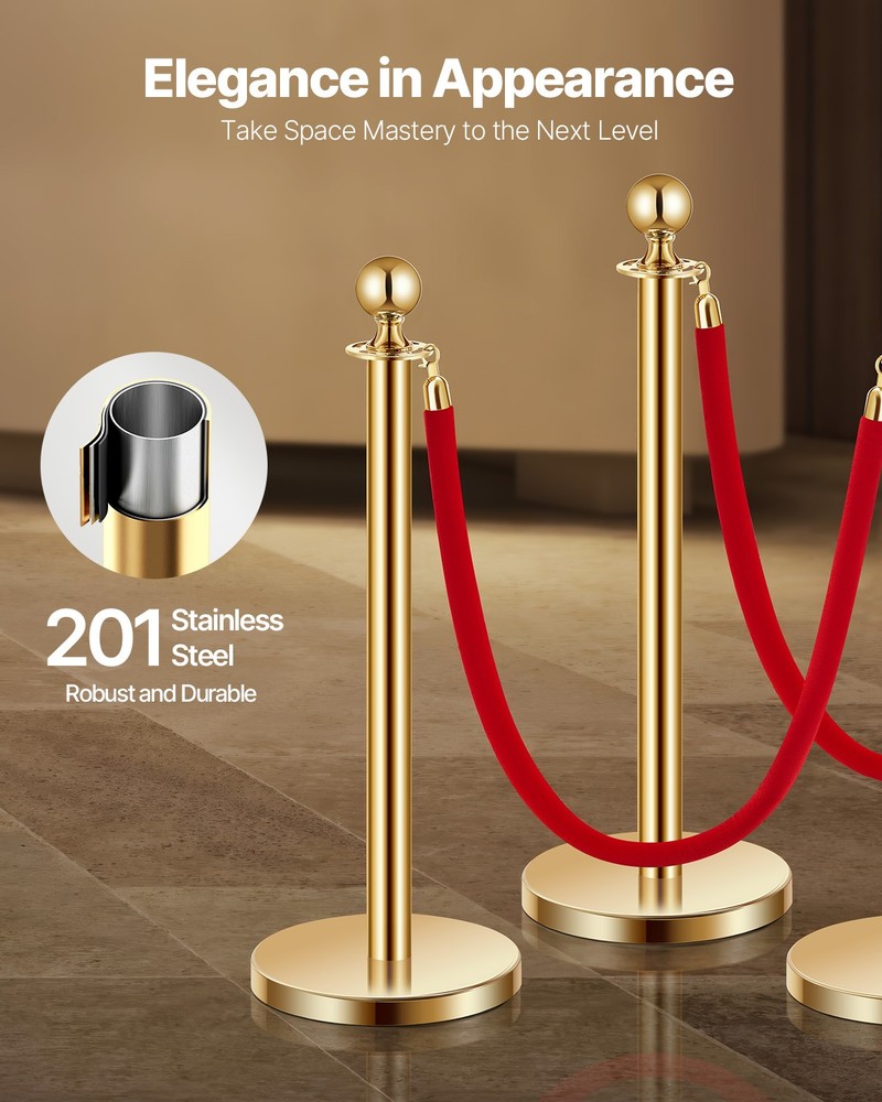 VEVOR 4Pcs Gold Stanchion Post Crowd Control Queue Barrier Sand Injection Base