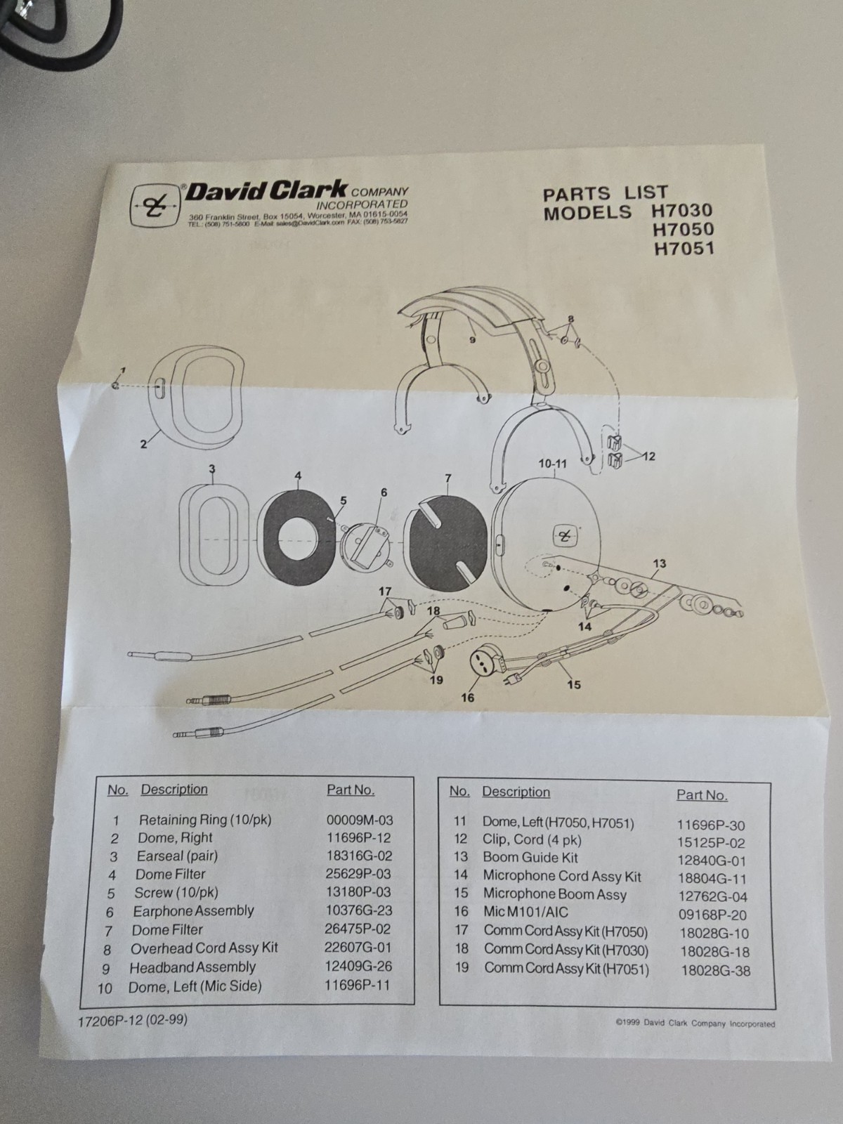 David Clark Headset Model H7030 Aviation Headset with Microphone