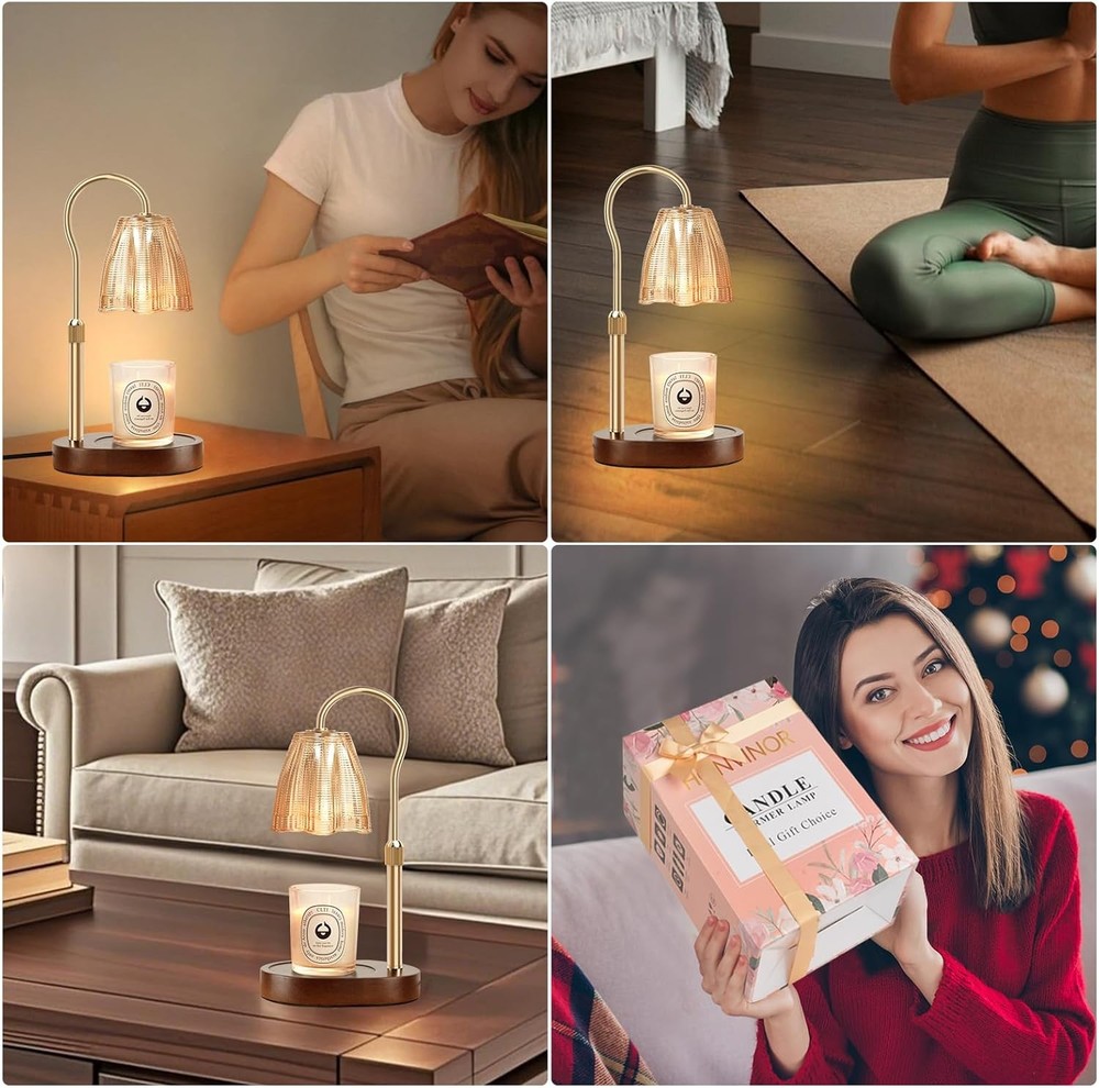 Candle Warmer Lamp with Timer & Dimmer, Height 1 pack, Walnut