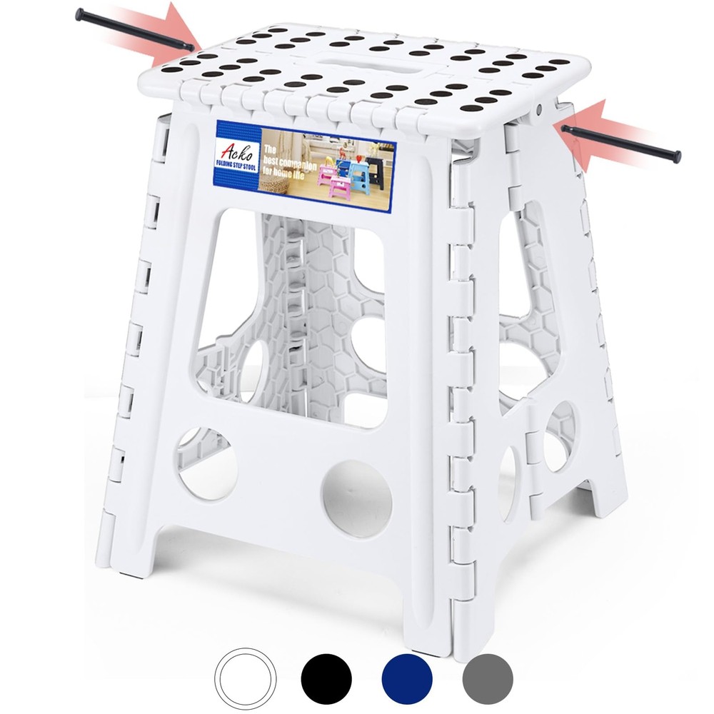 Folding Step Stool Foldable 16 Inch Stool 400 lbs CapacityPlastic Stools for ...