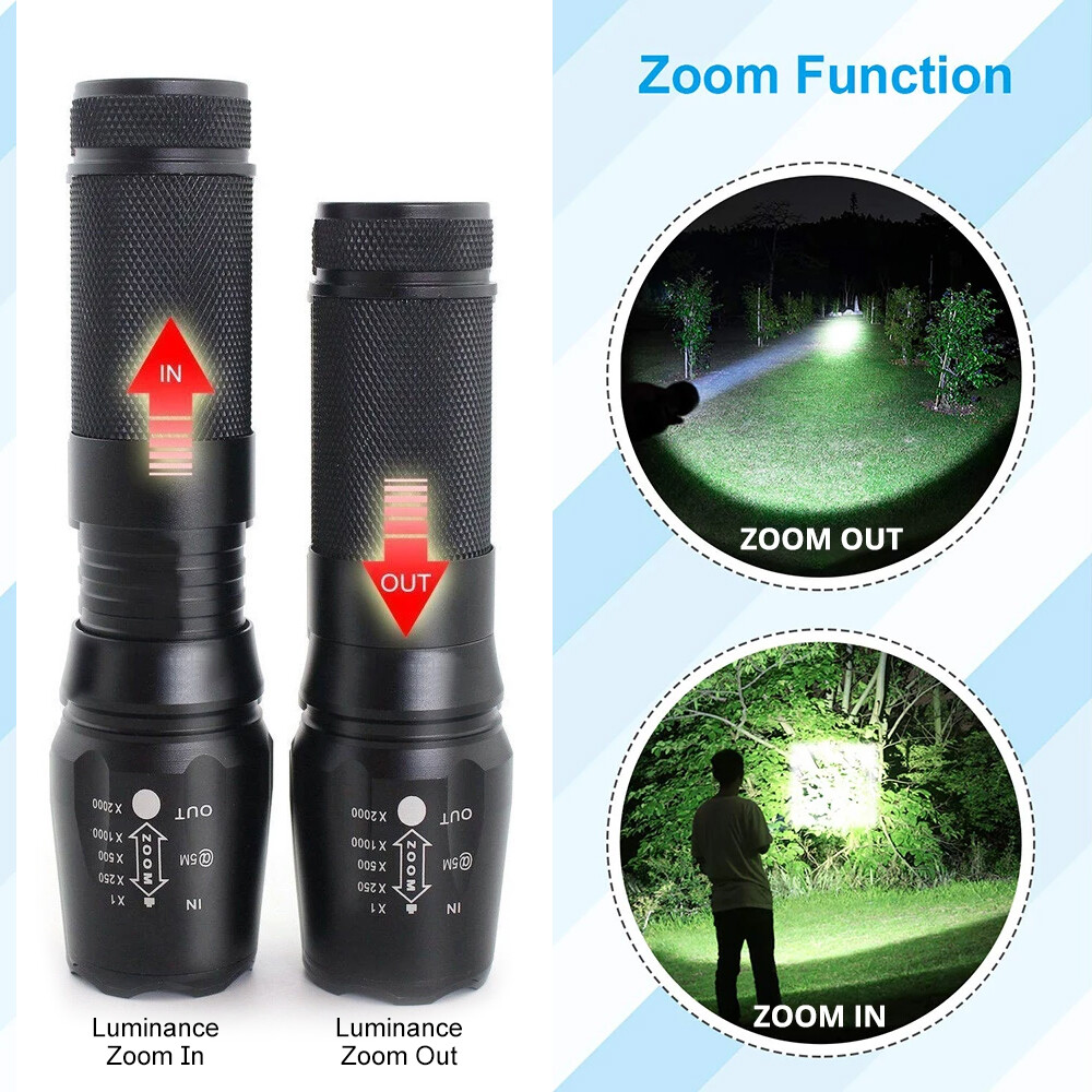 2-Pack Super-Bright 90000LM Light Lamp LED Tactical Flashlight 5 Modes Zoomable