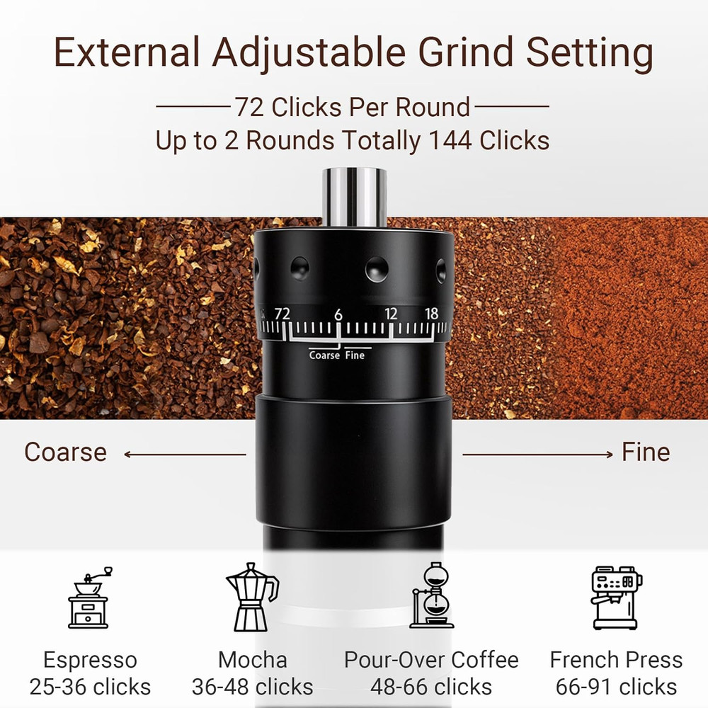 Manual Coffee Grinder with Numerical External Adjustable Setting Stainless Steel
