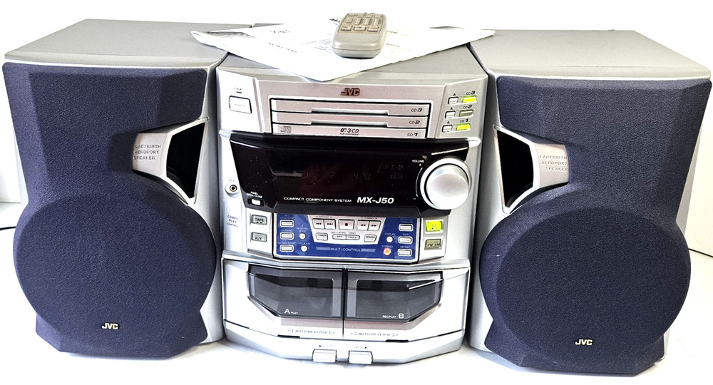 JVC MX-J50 BOOKSHELF STEREO (ROTATING FRONT PANEL) With Remote & Manual