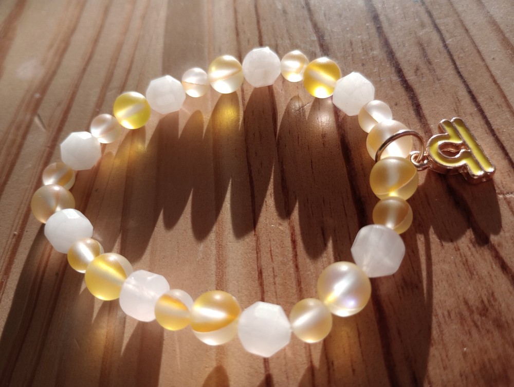 Libra Quartz & Glass Beaded Stretch Bracelet
