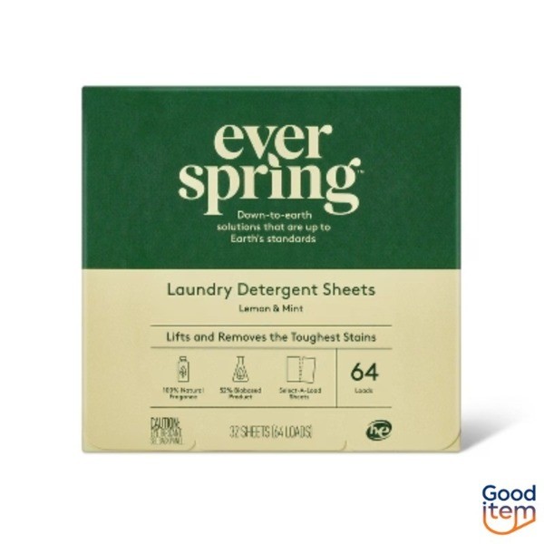 Lemon & Mint Laundry Detergent Sheets - 64 Loads - Everspring™: Paraben-Free