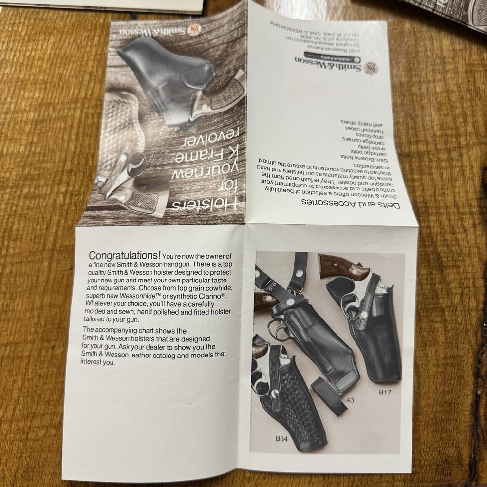 Smith & Wesson k Frame Holster Chart Brochure S&W