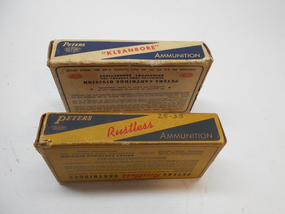 2 vintage peters empty rifle shell boxes 303 btit + 25/35 shell boxes