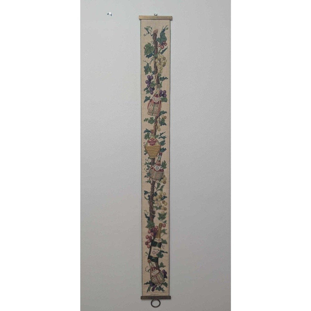 VTG Needlepoint Tapestry Brass Bell Pull with Satin Backing