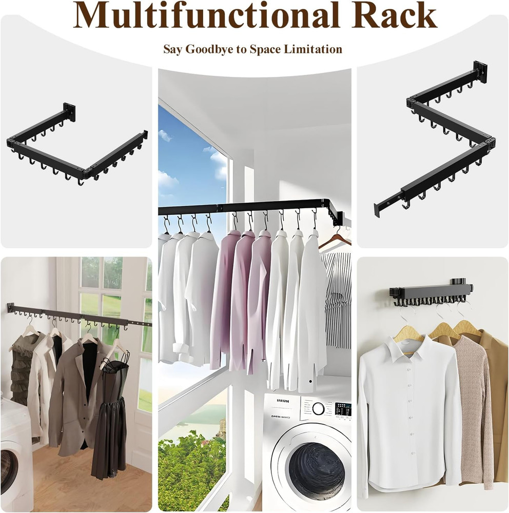 Clothes Drying Rack Wall Mounted, Foldable Laundry Drying Rack,Retractable Tri-F