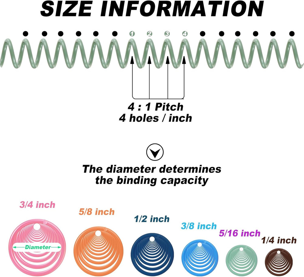 120 Pack Plastic Spiral Binding Coils Kit Spirals Multi Size Coils for Binding B