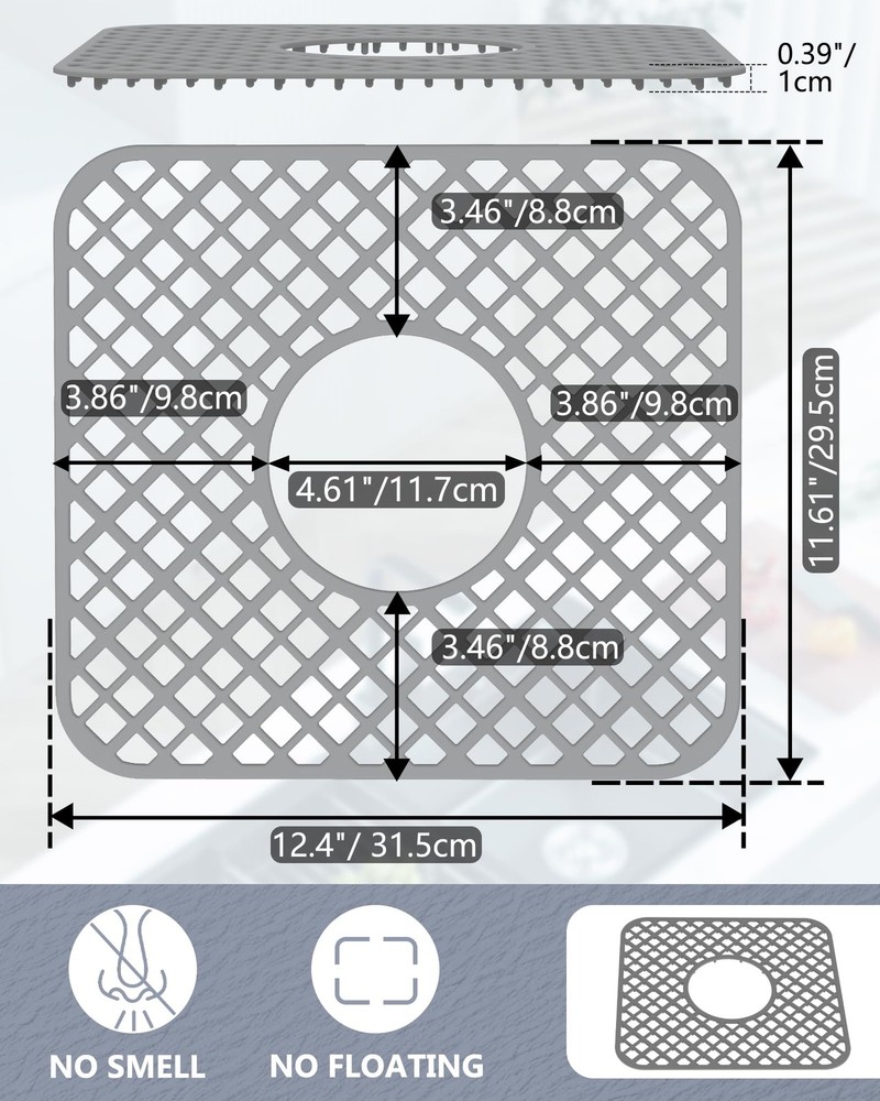 BEHOK 2 Pack Silicone Sink Protector for Kitchen Sink, Trellis Pattern Gray