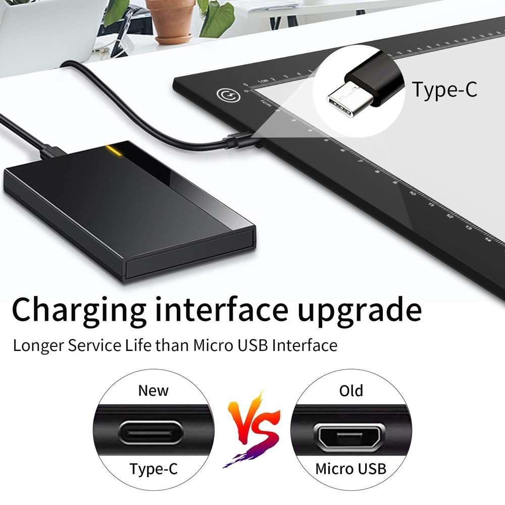 Light Box Drawing Pad A4, Tracing Board with Type-C Charge Cable and Brightne...