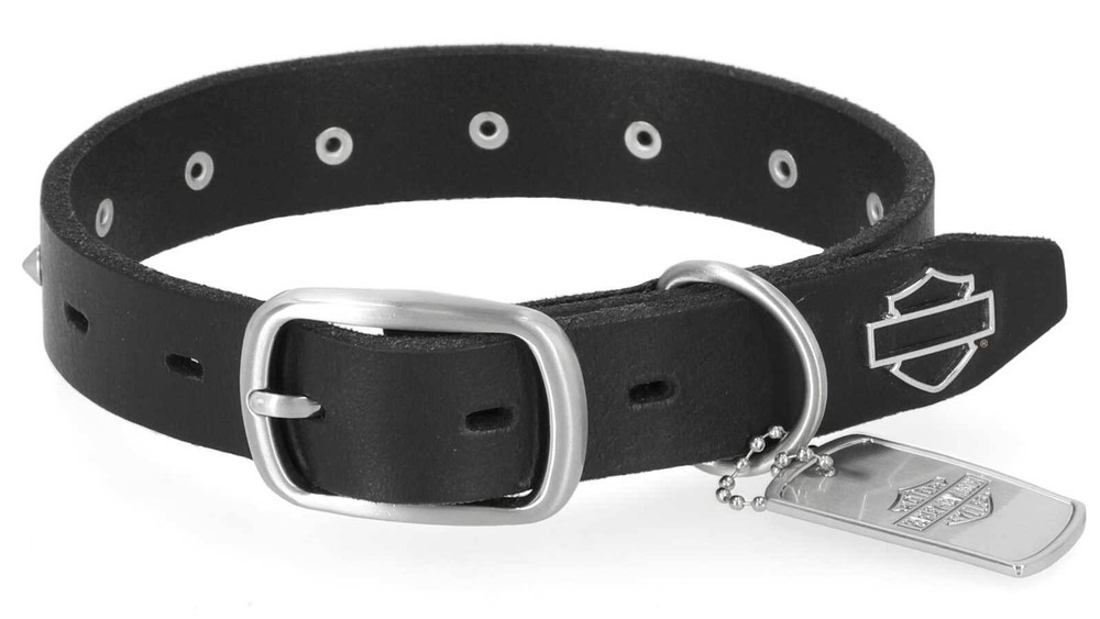 Harley-Davidson Cone Stud Bar & Shield Adjustable Leather Pet Collar - Black