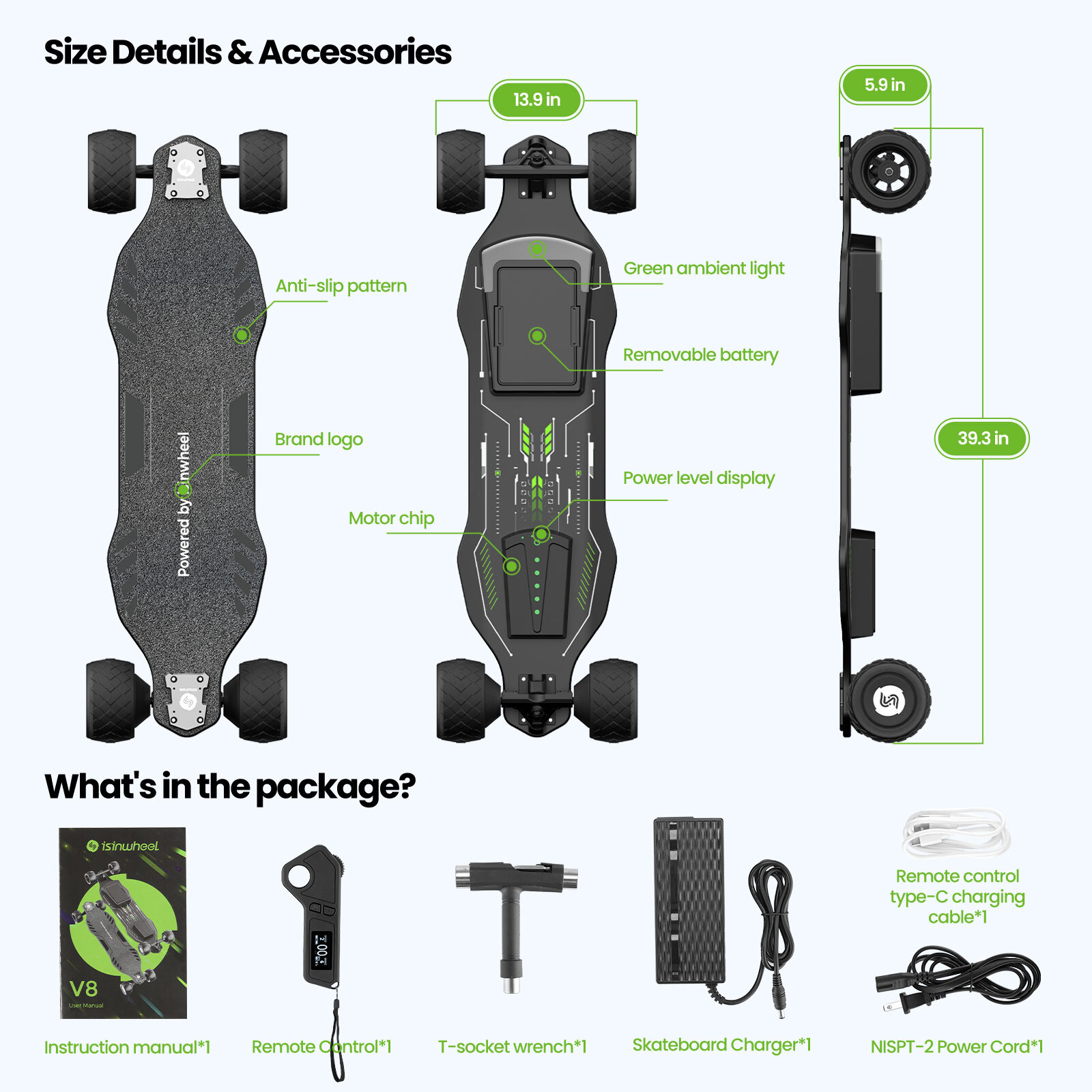 Electric Skateboard for Adults ＆Teens Longboard with Removable Battery & Remote