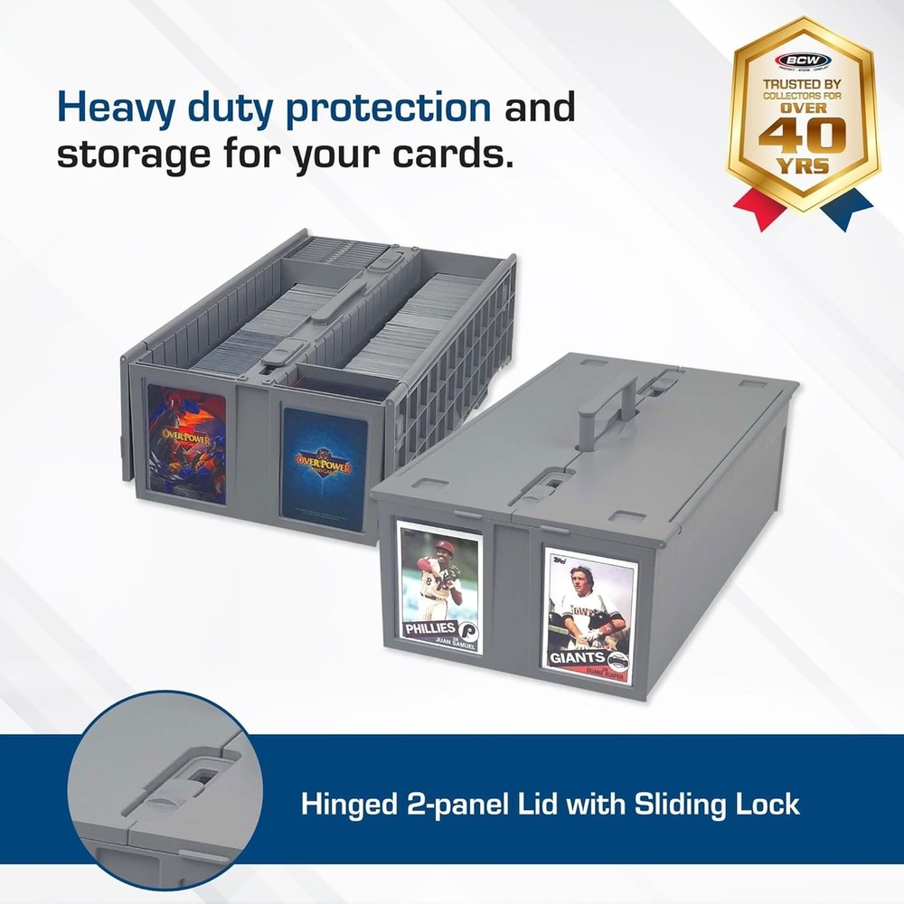 Efficient Storage Solution for Pokémon, MTG & Sports Cards, Gray Plastic Box