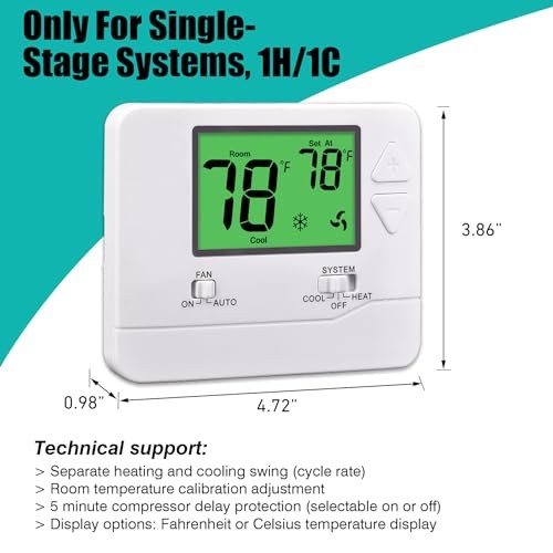 Non-Programmable Thermostat for House, Digital Energy-Saving Green Backlight