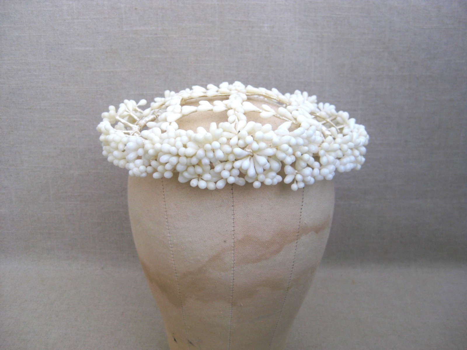 Vintage Wax Flower Wedding Crown Veil Head Piece