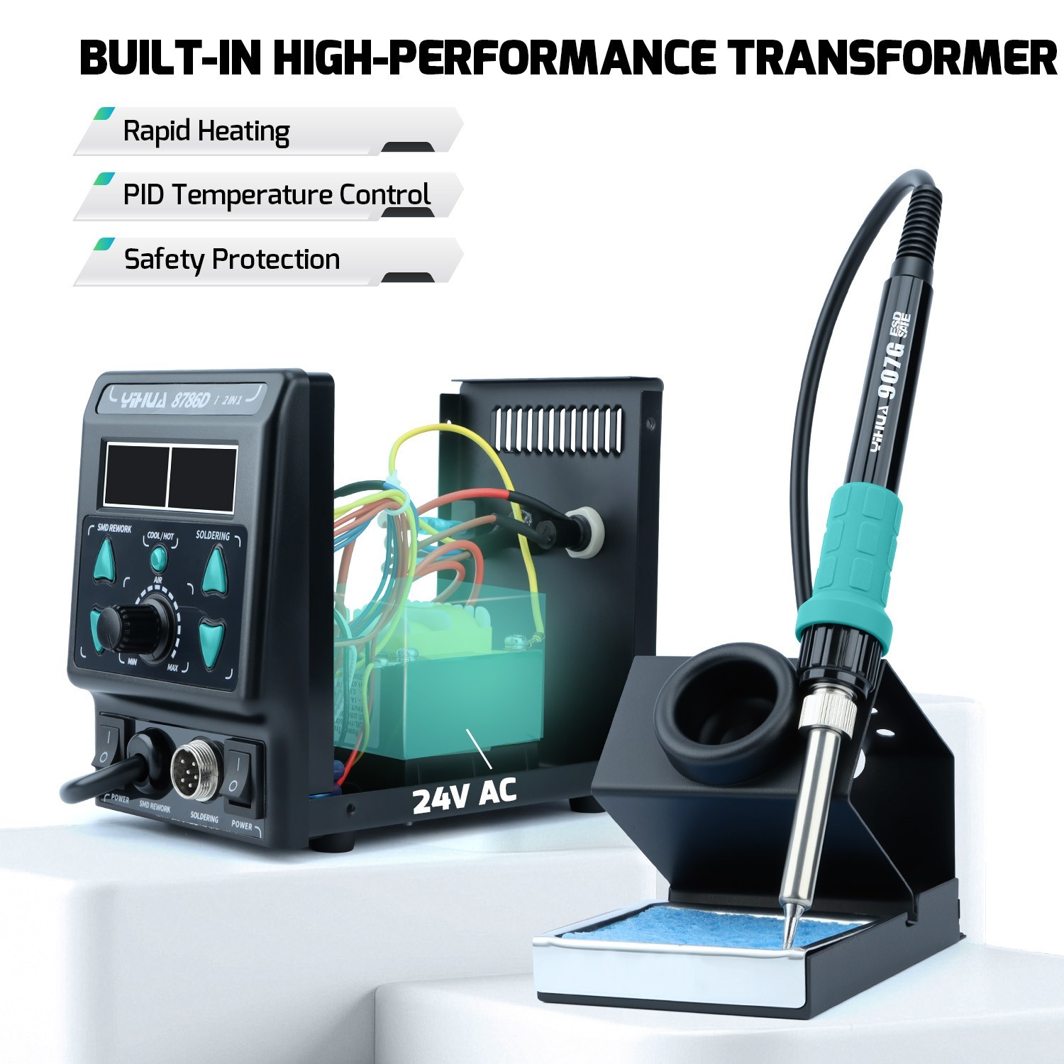 YIHUA 8786D-I Dual LED Digital Soldering Station with Hot Air Desoldering Rework