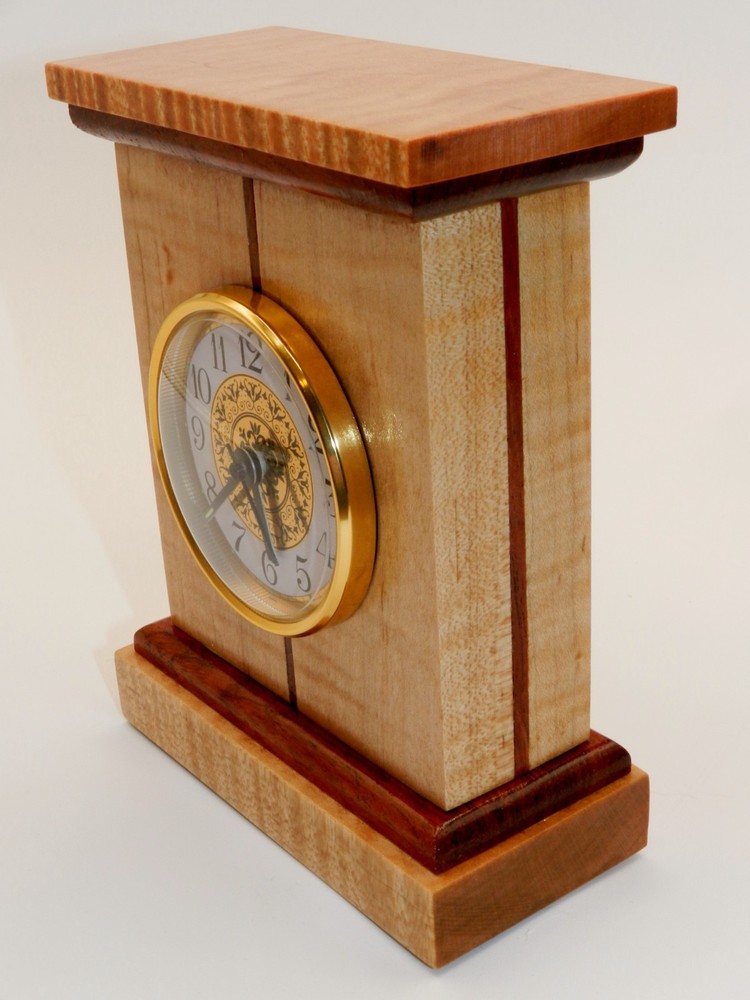 Handmade Desk Clock with quartz movement. Made from CURLY MAPLE & BUBINGA! #12