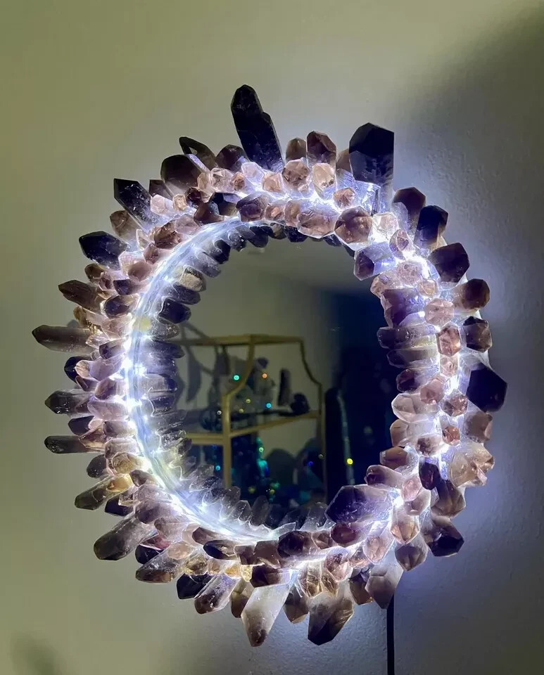 Smokey Quartz Crystal Mirror | Handmade Gemstone Wall Decor | Luxury Statement