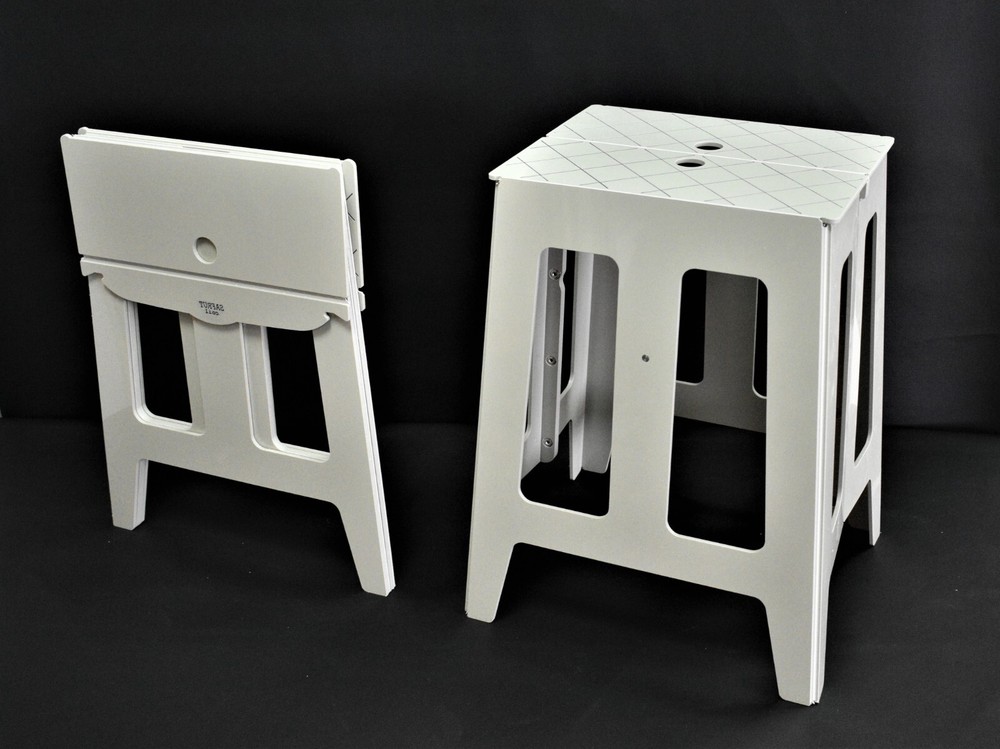 Padded portable Mini-Stool 16"/41 cm. Flat-folding compact lightweight seat/step
