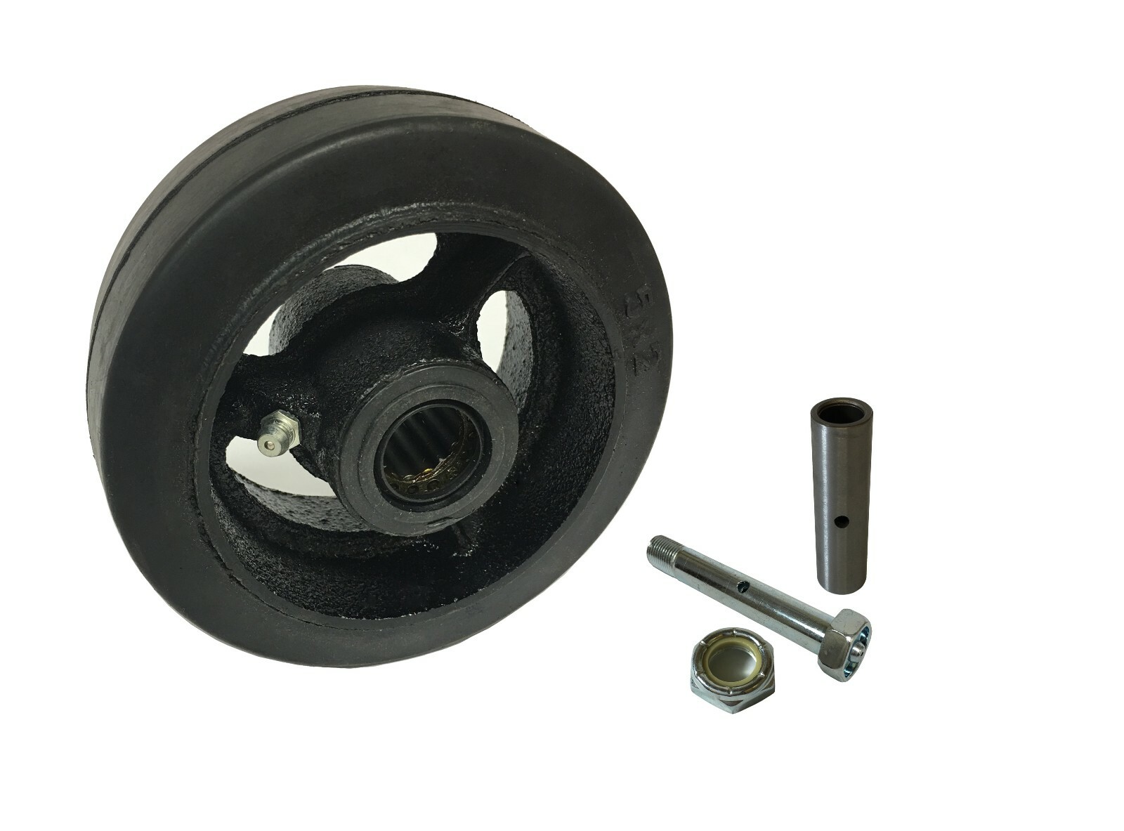 Caster Wheels Set 4" 5" 6" 8" Rubber on Cast Iron Wheel Set With Bearing & Kit