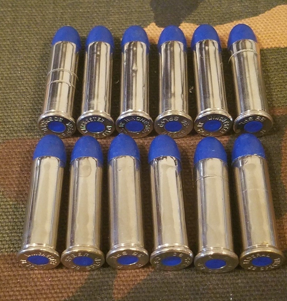 38 SPECIAL SNAP CAPS SET OF 12, BLUE AND NICKEL, REAL 125gr WEIGHT!!!