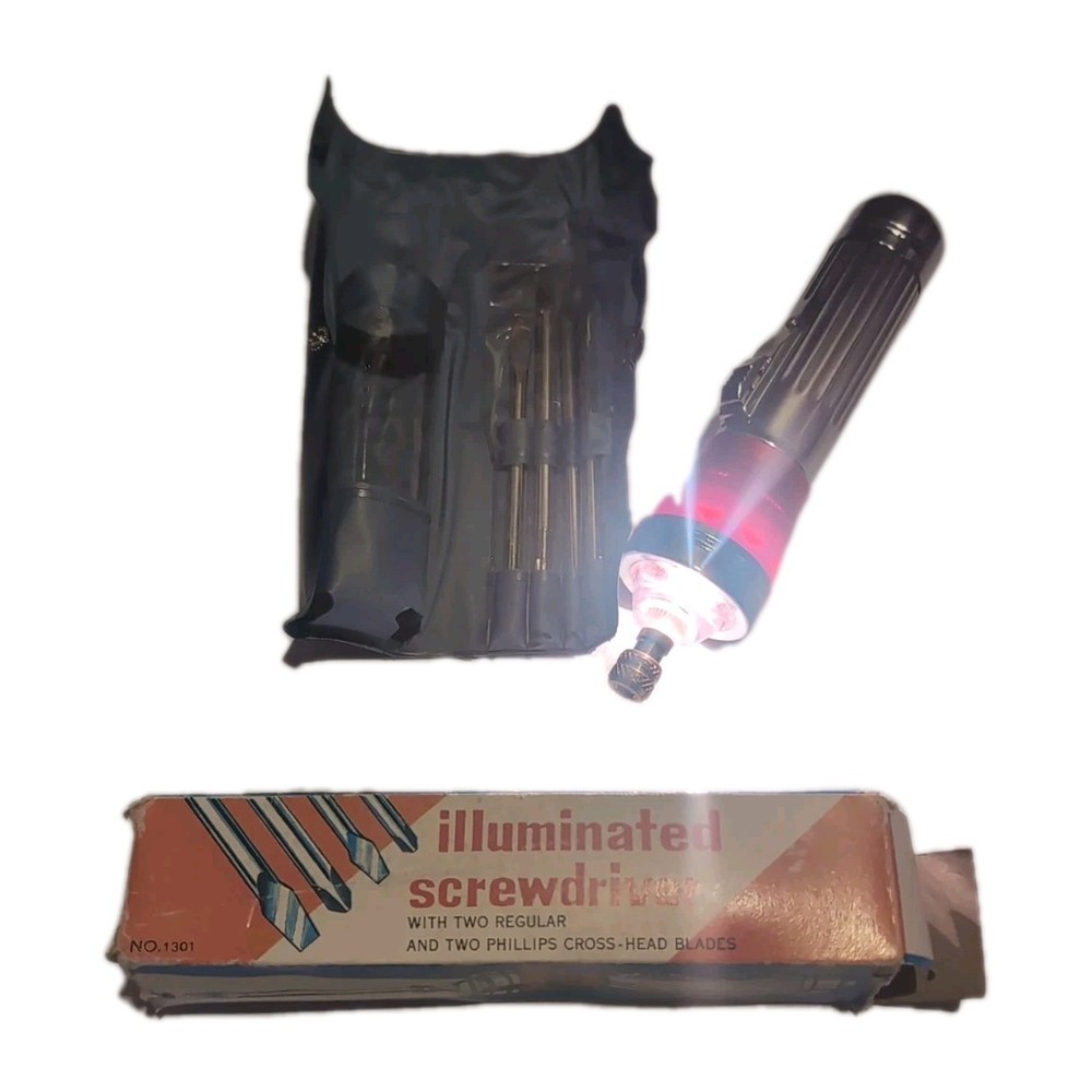ILLUMINATED SCREWDRIVER VINTAGE NEW 2 REGULAR 2 PHILLIPS HEAD TESTED & It Works!