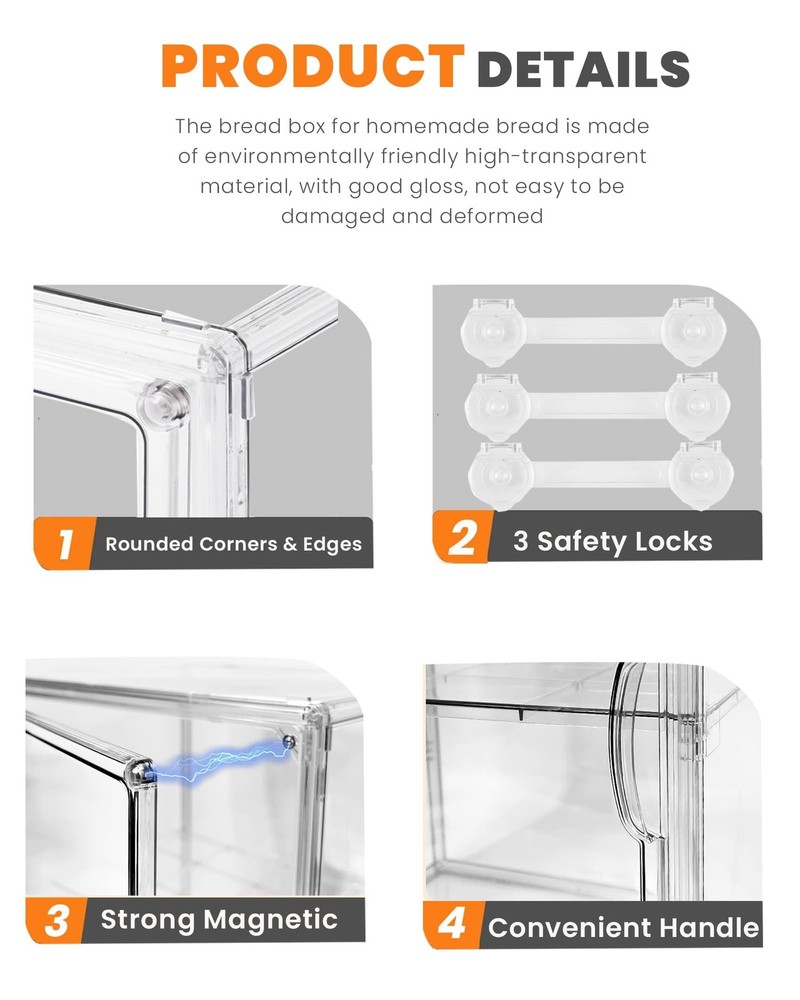Bread Box,Large Bread Boxs for Kitchen Countertop - 4 Layers Adjustable Bread...