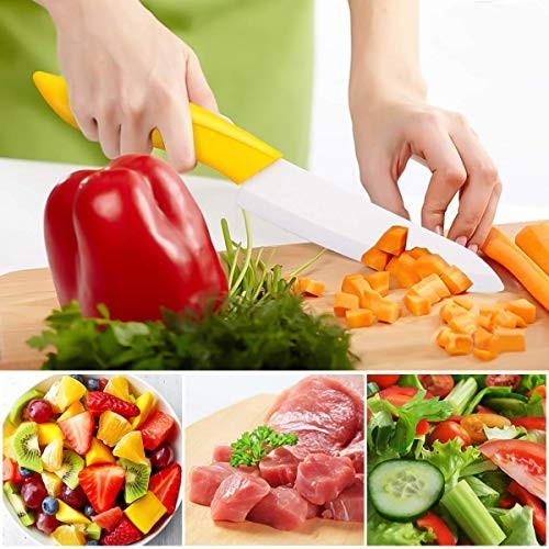 4-Piece Ceramic Knife Set with Sheaths - Paring, Fruit, Utility & Chef Knives -