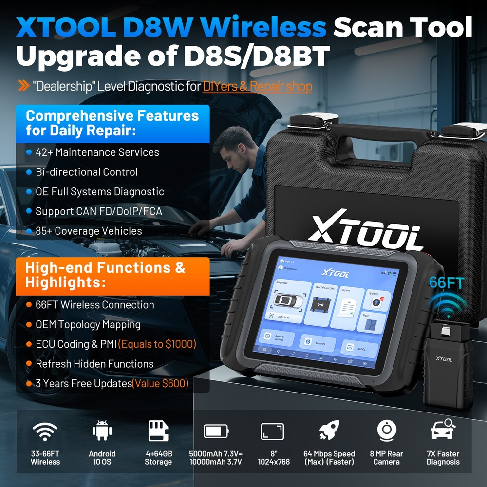 XTOOL D8W V2.0 Car Bidirectional Coding Scanner OBD2 Diagnostic Tool Full System