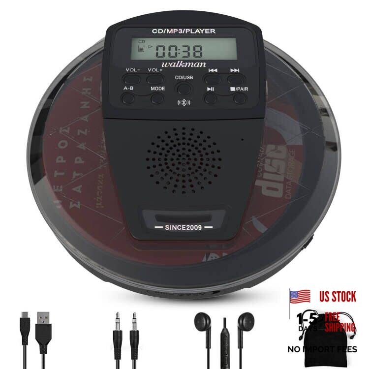 Rechargeable CD Player Portable with Bluetooth,Compact Anti-Skip Shockproof