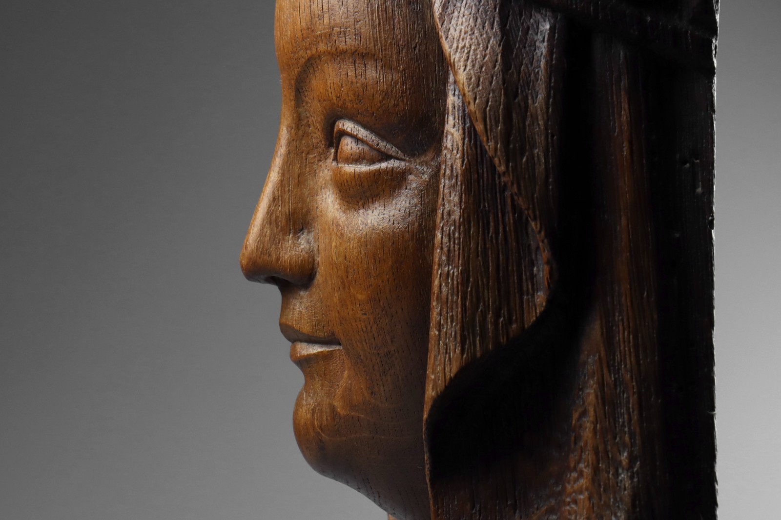 Antique 19th Century Ecclesiastical Gothic Carved Wood Head Of The Madonna