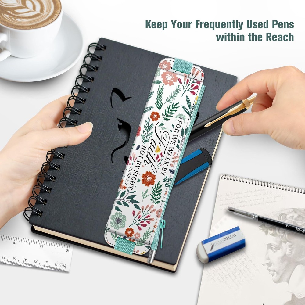 FINPAC 2-Pack Elastic Pen Holder for Notebook, 6.7 x 2.2 inches, Spring Bloom