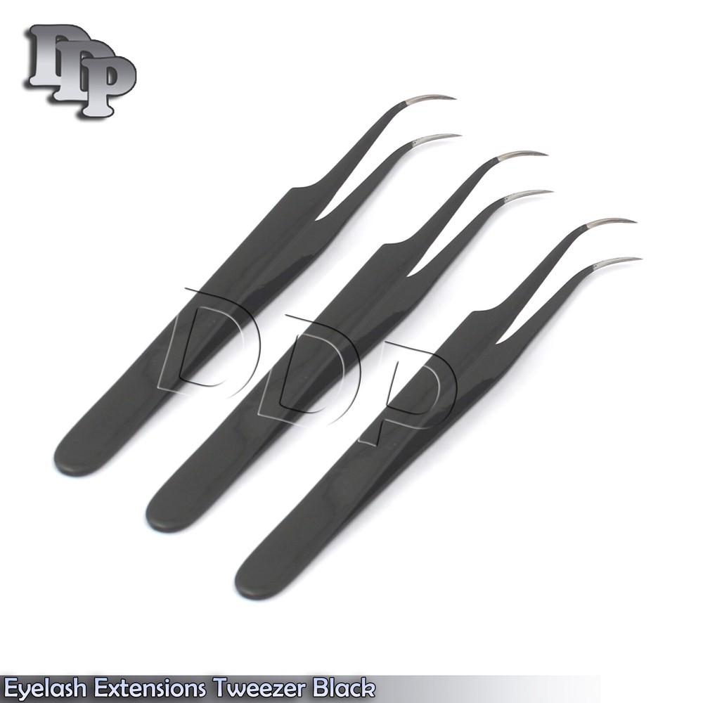 Eyelash Extensions Color Black Coating Tweezers X3