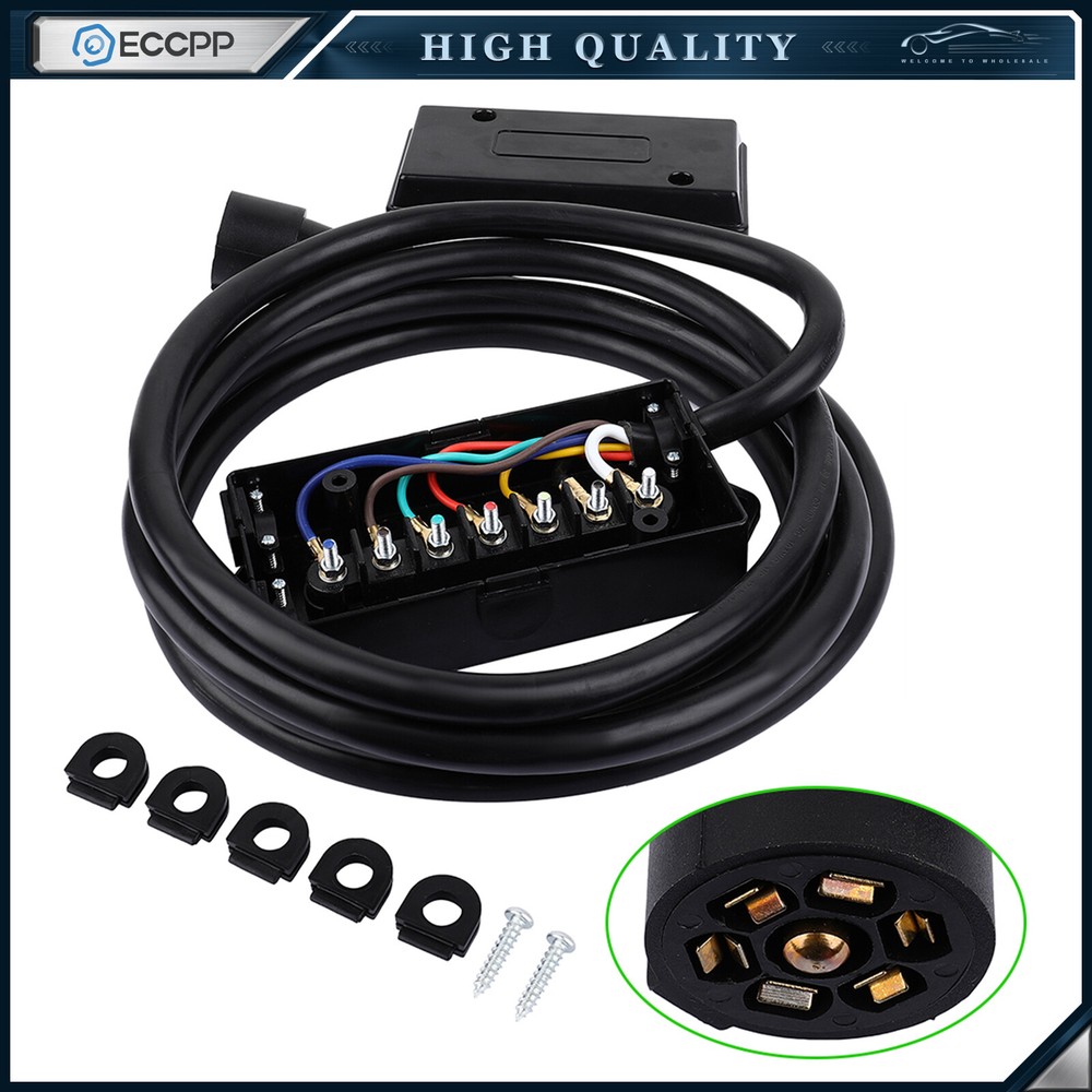 RV 7 Way Plug Inline Pre-Wired Trailer Cord Junction Box w/12 Foot Cable