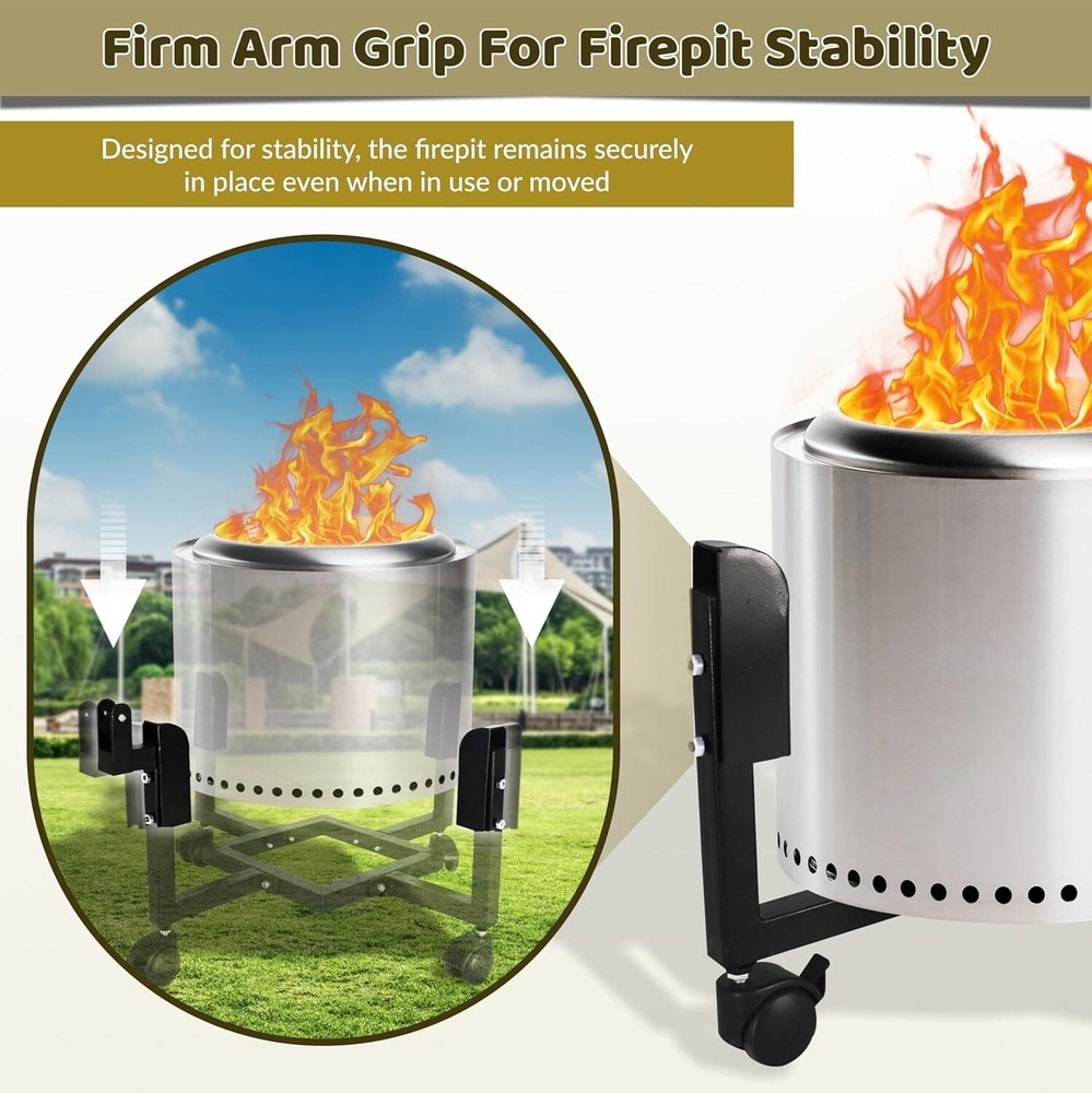 22" Firepit Trolley Stand with Telescopic Handle for 19.5" Smokeless Firepit