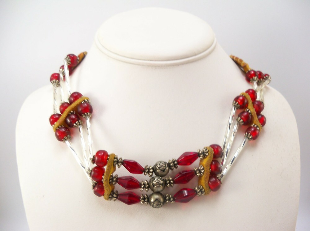 Leather Beaded Choker Necklace