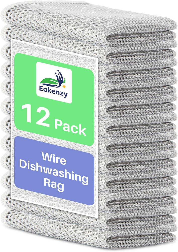 Wire Dishwashing Rag, Double Layer Metal Cloth, 12 Pack